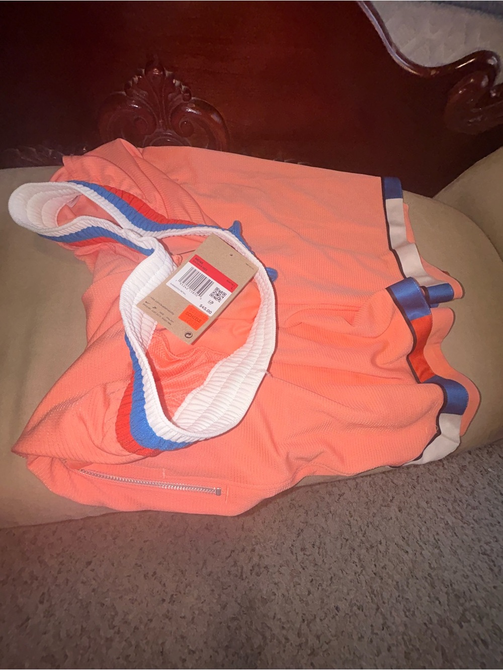 Peach Athletic Shorts with Blue & White Trim